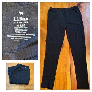 LL BEAN Women's M Charcoal 100% Merino Wool Mid-Weight Baselayer Leggings